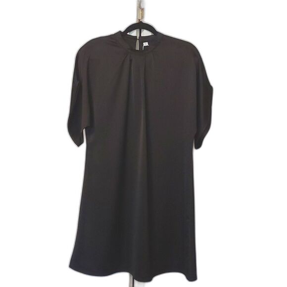 Black lightweight boho dress tunic short-sleeved little black dress size… - Picture 1 of 8